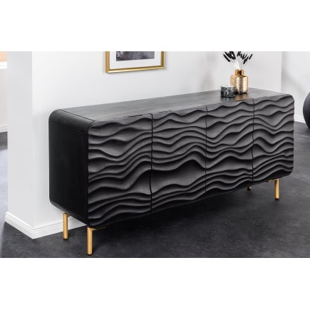 Buffet bas WAVE 160cm manguier noir pieds dorés