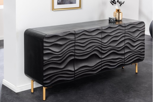 Buffet bas WAVE 160cm manguier noir pieds dorés