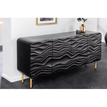 Buffet bas WAVE 160cm manguier noir pieds dorés