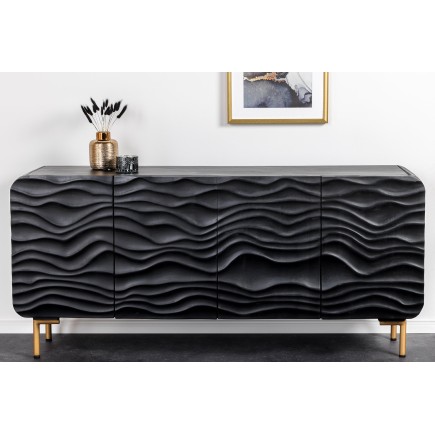 Buffet bas WAVE 160cm manguier noir pieds dorés 2