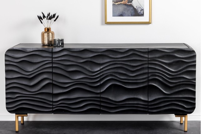 Buffet bas WAVE 160cm manguier noir pieds dorés