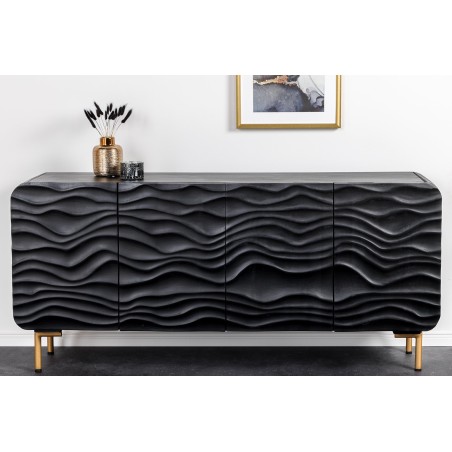 Buffet bas WAVE 160cm manguier noir pieds dorés