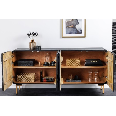 Buffet bas WAVE 160cm manguier noir pieds dorés