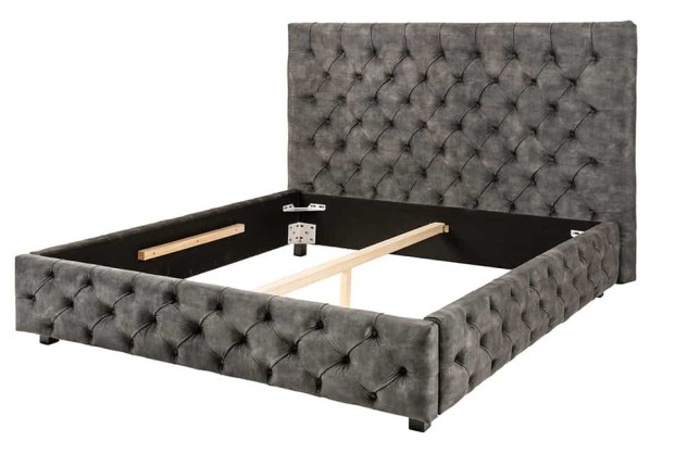 Lit Chesterfield PARIS 160x200 velours gris olive