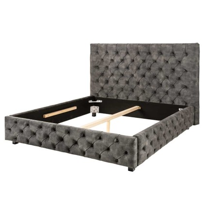 Lit Chesterfield PARIS 160x200 velours gris olive