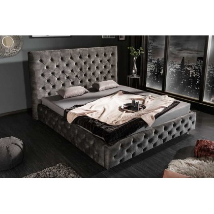 Lit Chesterfield PARIS 160x200cm velours gris olive
