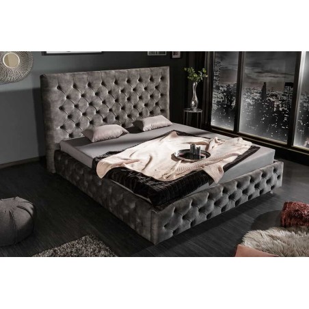 Lit Chesterfield PARIS 160x200cm velours gris olive