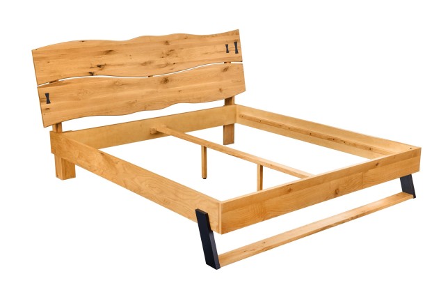 Lit double en bois massif AMAZONAS 180x200cm chêne sauvage naturel à bords naturels