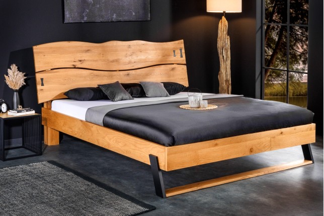 Lit double en bois massif AMAZONAS 180x200cm chêne sauvage naturel à bords naturels
