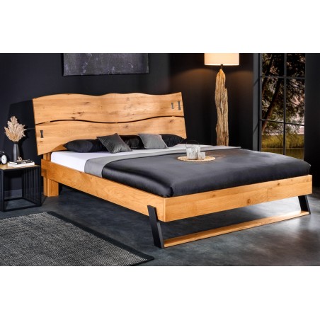 Lit double en bois massif AMAZONAS 180x200cm chêne sauvage naturel à bords naturels