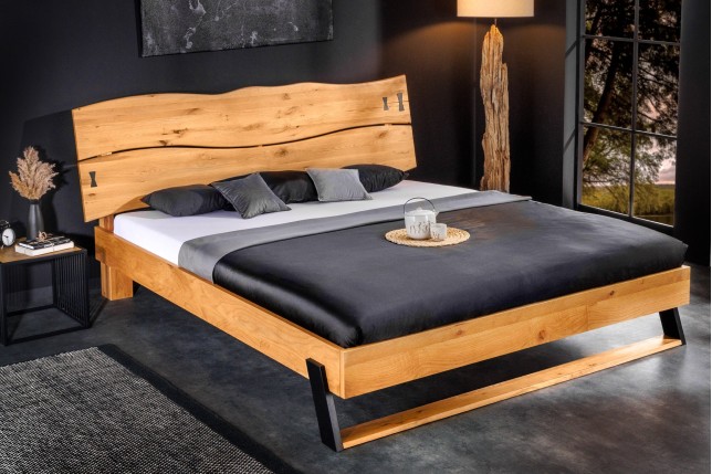 Lit double en bois massif AMAZONAS 180x200cm chêne sauvage naturel à bords naturels