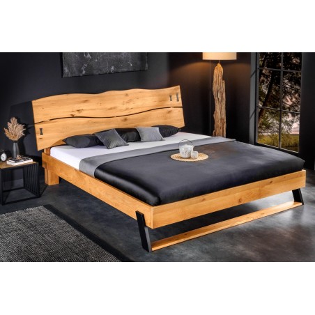 Lit double en bois massif AMAZONAS 180x200cm chêne sauvage naturel à bords naturels
