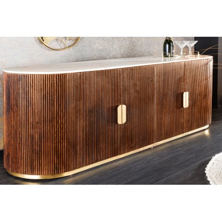Buffet bas GATSBY 170cm manguier et marbre blanc