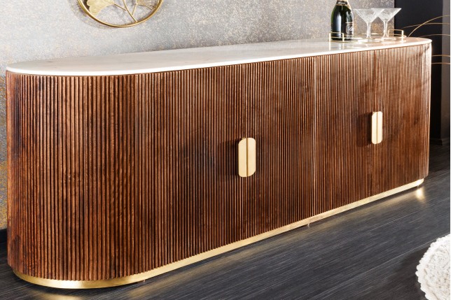 Buffet bas GATSBY 170cm manguier et marbre blanc