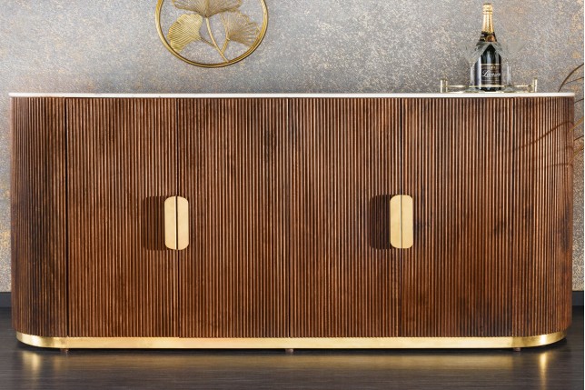 Buffet bas GATSBY 170cm manguier et marbre blanc
