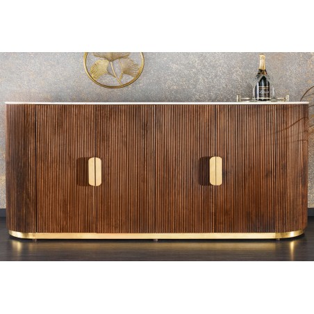 Buffet bas GATSBY 170cm manguier et marbre blanc