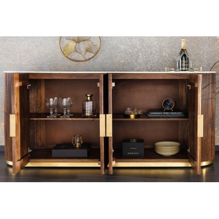 Buffet bas GATSBY 170cm manguier et marbre blanc
