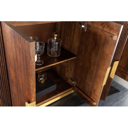 Buffet bas GATSBY 170cm manguier et marbre blanc