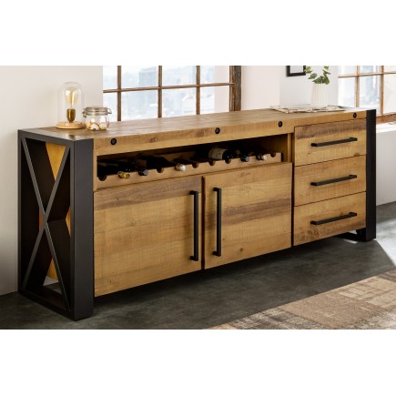 Buffet bas THOR 195cm bois pin recyclé vintage brown