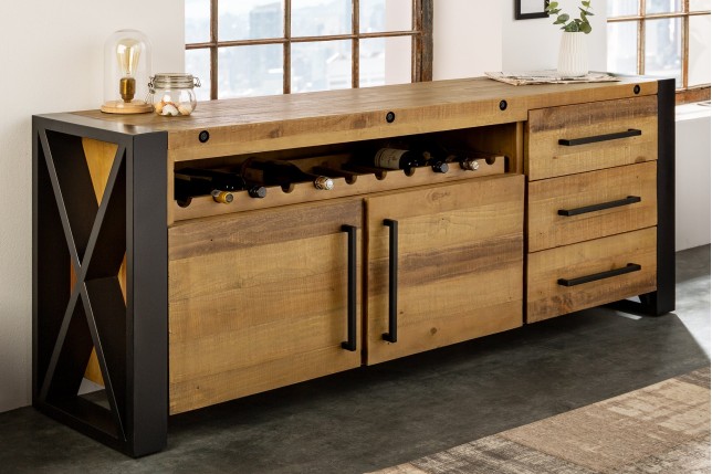 Buffet bas THOR 195cm bois pin recyclé vintage brown