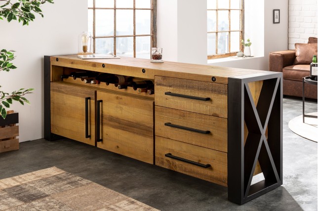 Buffet bas THOR 195cm bois pin recyclé vintage brown