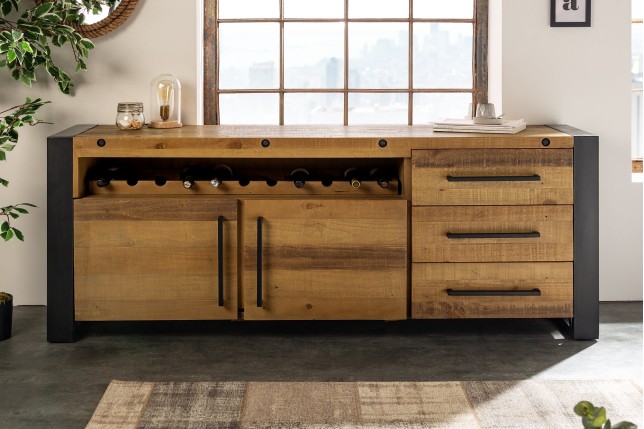 Buffet bas THOR 195cm bois pin recyclé vintage brown