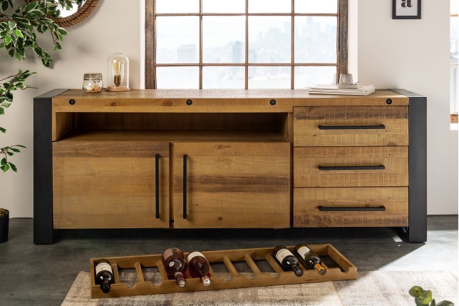 Buffet bas THOR 195cm bois pin recyclé vintage brown