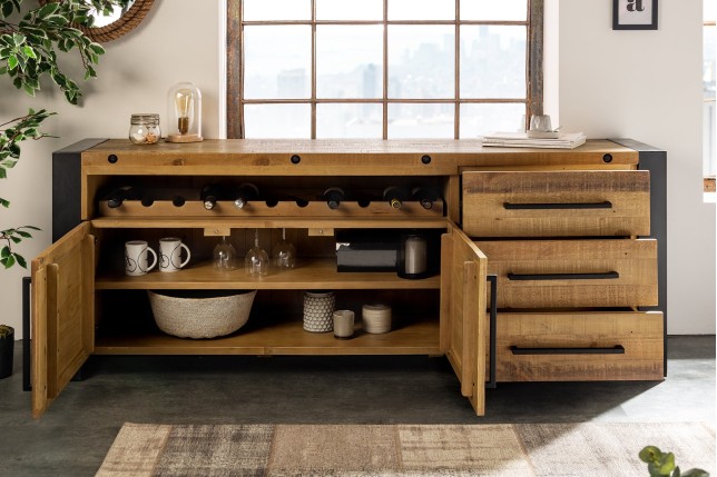 Buffet bas THOR 195cm bois pin recyclé vintage brown