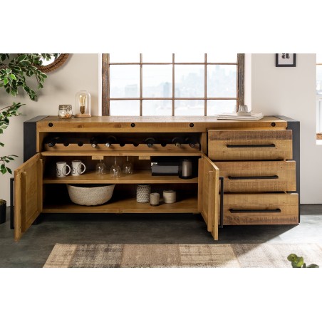 Buffet bas THOR 195cm bois pin recyclé vintage brown