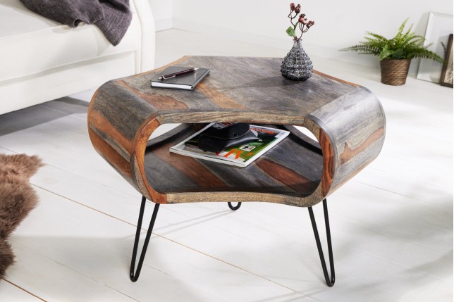 Table basse ORGANIC LIVING 70cm sheesham massif gris