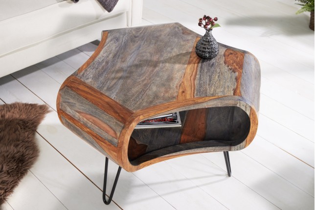 Table basse ORGANIC LIVING 70cm sheesham massif gris