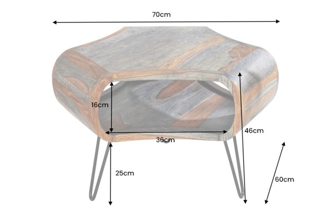 Table basse ORGANIC LIVING 70cm sheesham massif gris