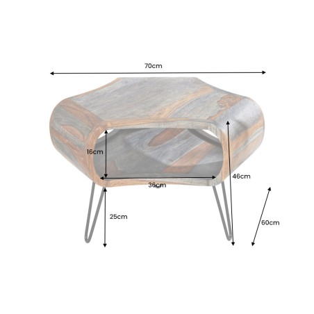 Table basse ORGANIC LIVING 70cm sheesham massif gris