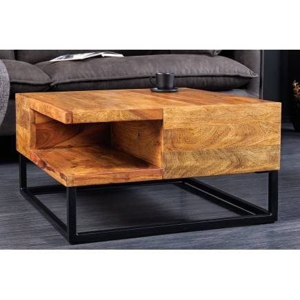 Table basse GIANT 60cm sheesham massif finition pierre