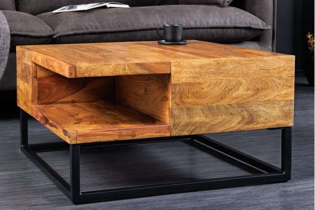Table basse GIANT 60cm sheesham massif finition pierre