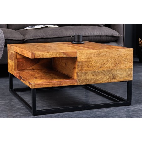 Table basse GIANT 60cm sheesham massif finition pierre