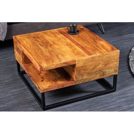 Table basse GIANT 60cm sheesham massif finition pierre 2