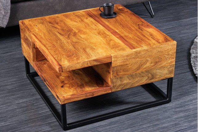 Table basse GIANT 60cm sheesham massif finition pierre