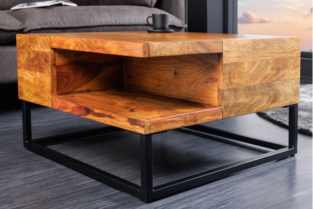 Table basse GIANT 60cm sheesham massif finition pierre