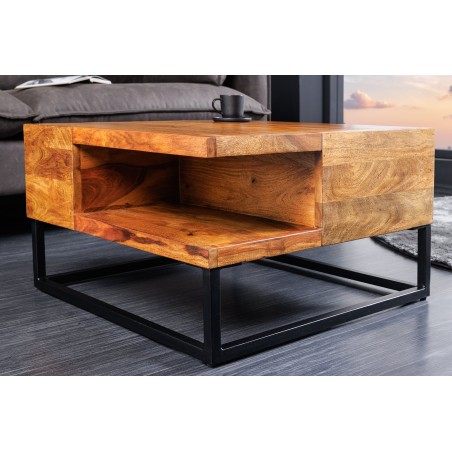 Table basse GIANT 60cm sheesham massif finition pierre