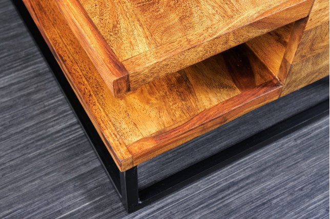 Table basse GIANT 60cm sheesham massif finition pierre
