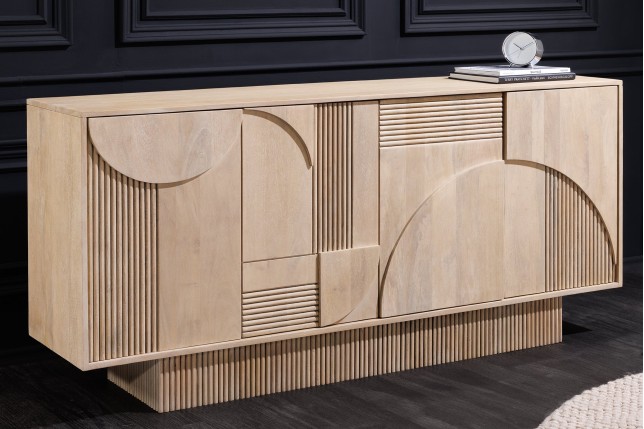 Buffet bas ART DECO 170cm manguier blanchi