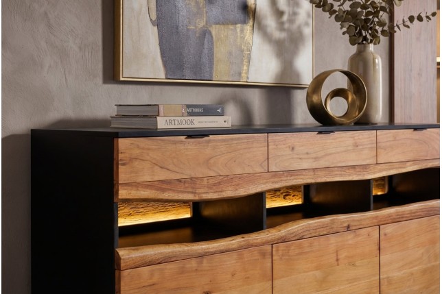 Buffet bas GRAND ACACIA 180cm bois massif LED | Déco