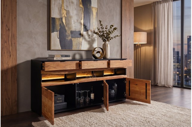 Buffet bas GRAND ACACIA 180cm bois massif LED | Déco