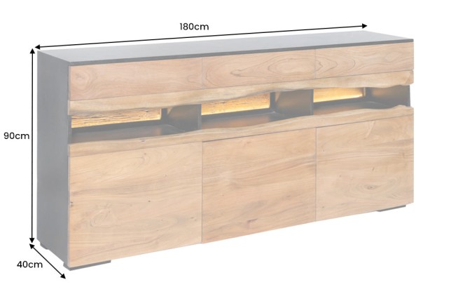 Buffet bas GRAND ACACIA 180cm bois massif LED | Déco