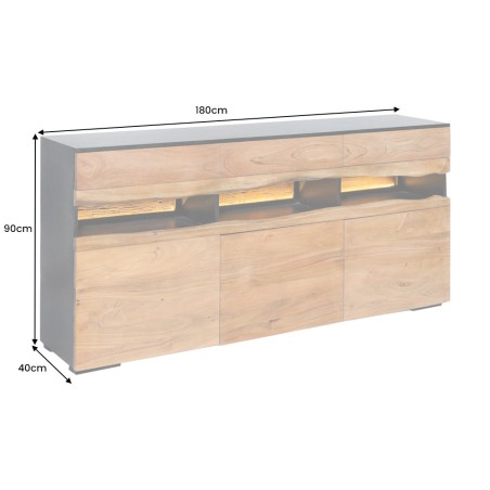 Buffet bas GRAND ACACIA 180cm bois massif LED | Déco