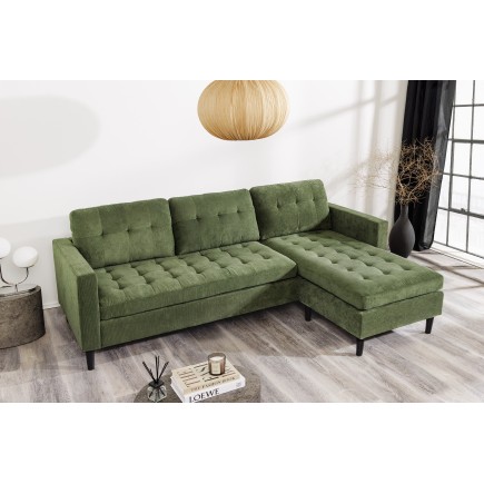Canapé d'angle STOCKHOLM 220cm 3 places en cordon vert