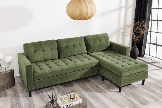 Canapé d'angle STOCKHOLM 220cm 3 places en cordon vert