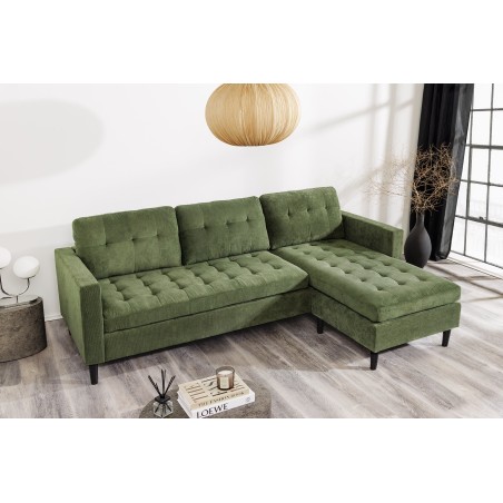 Canapé d'angle STOCKHOLM 220cm 3 places en cordon vert