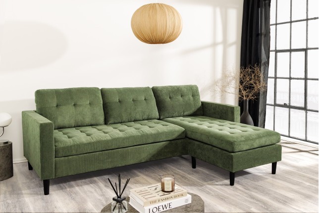 Canapé d'angle STOCKHOLM 220cm cordon vert - 3 places